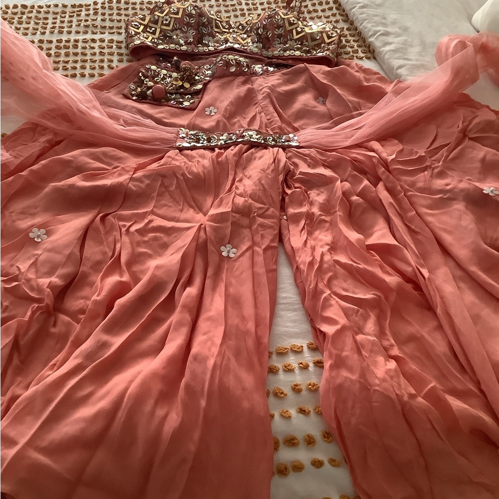 Embellished Coral Pink Beaded Bra Top - Picture 13 of 16